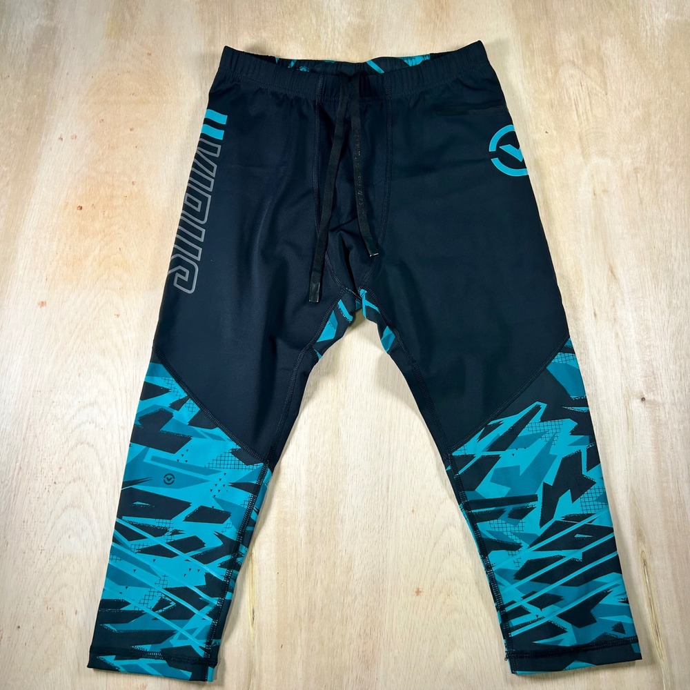 Virus V20 Mens Compression Pants Teal Black Geometric Athletic Leggings Training